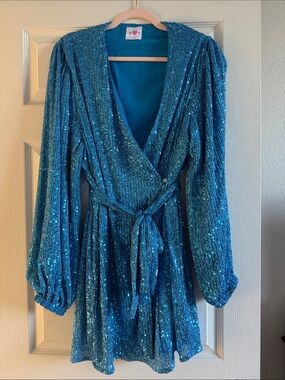 Buddy Love Blue Sequin Wrap Dress